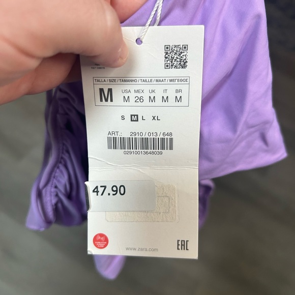 Zara Womens Swim Bathing Suit One Piece Purple Medium ruched NWT - Picture 7 of 7